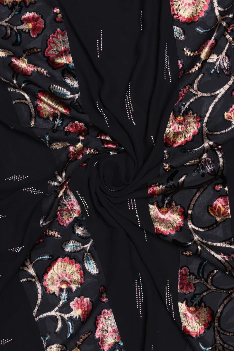 Black Opulence Floral Embroidered Panel Stole - غاجي والا إكسبورت Gajiwala Export
