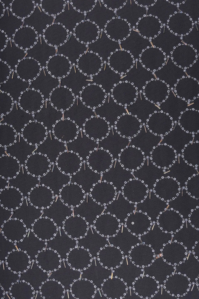 Black Sequin and Bugle Bead Pattern Fabric - غاجي والا إكسبورت Gajiwala Export