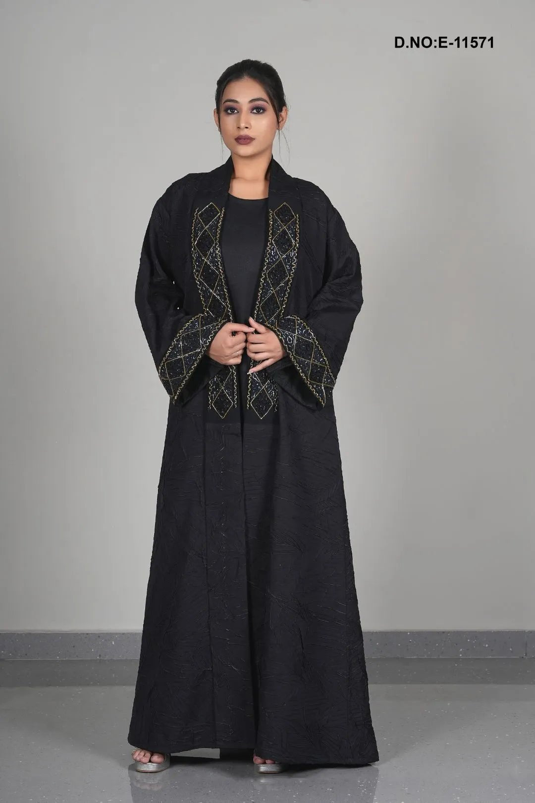 Black Shrug with Quilted Gold Crystal Embellishment - غاجي والا إكسبورت Gajiwala Export