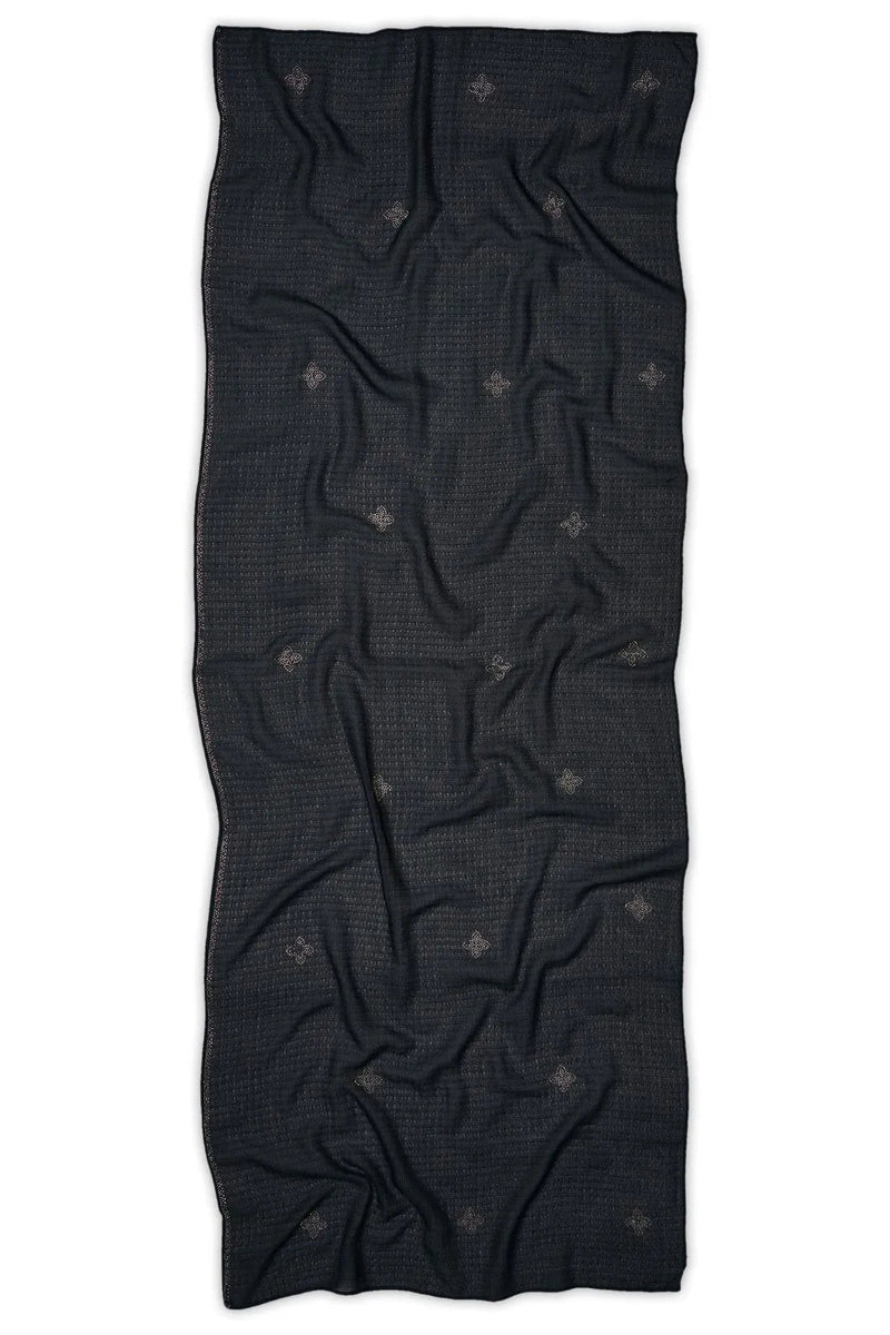 Black Textured Stole with Discreet Motifs - غاجي والا إكسبورت Gajiwala Export