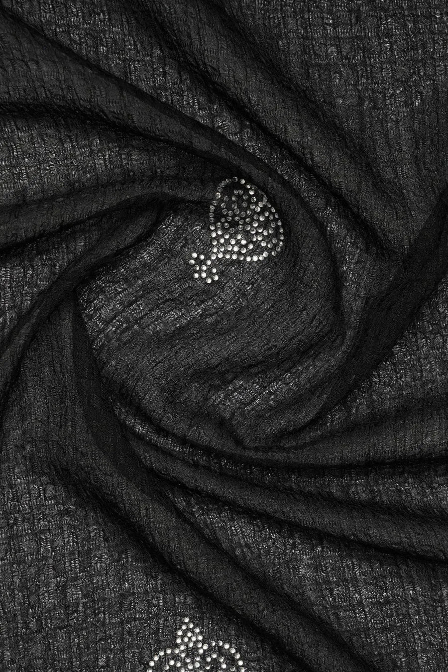 Black Textured Stole with Silver Rhinestone Crown Motifs - غاجي والا إكسبورت Gajiwala Export