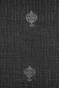 Black Textured Stole with Silver Rhinestone Crown Motifs - غاجي والا إكسبورت Gajiwala Export