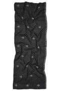 Black Textured Stole with Silver Rhinestone Crown Motifs - غاجي والا إكسبورت Gajiwala Export
