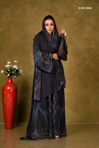 Black Weightless Chiffon Shrug with Abstract Patterns - غاجي والا إكسبورت Gajiwala Export