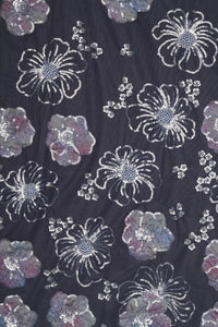 Black with Silver & Sequined Floral Motifs Fabric - غاجي والا إكسبورت Gajiwala Export