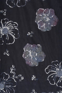 Black with Silver & Sequined Floral Motifs Fabric - غاجي والا إكسبورت Gajiwala Export