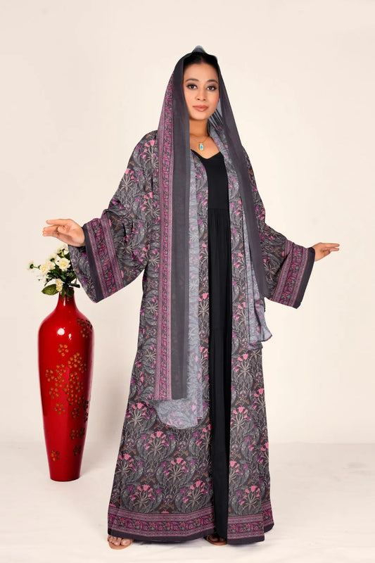 Full Length Chiffon Floral Shrug for Women Open Front Modest Wear