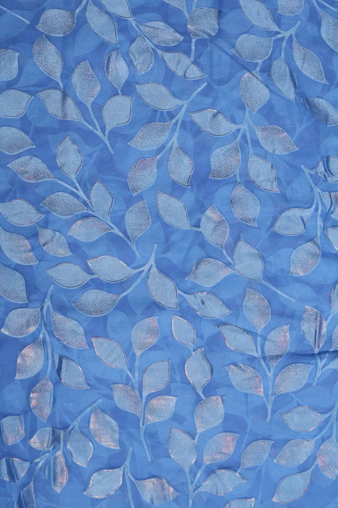 Blue Brasso with All - Over Silver Trailing Leaf Motif - غاجي والا إكسبورت Gajiwala Export