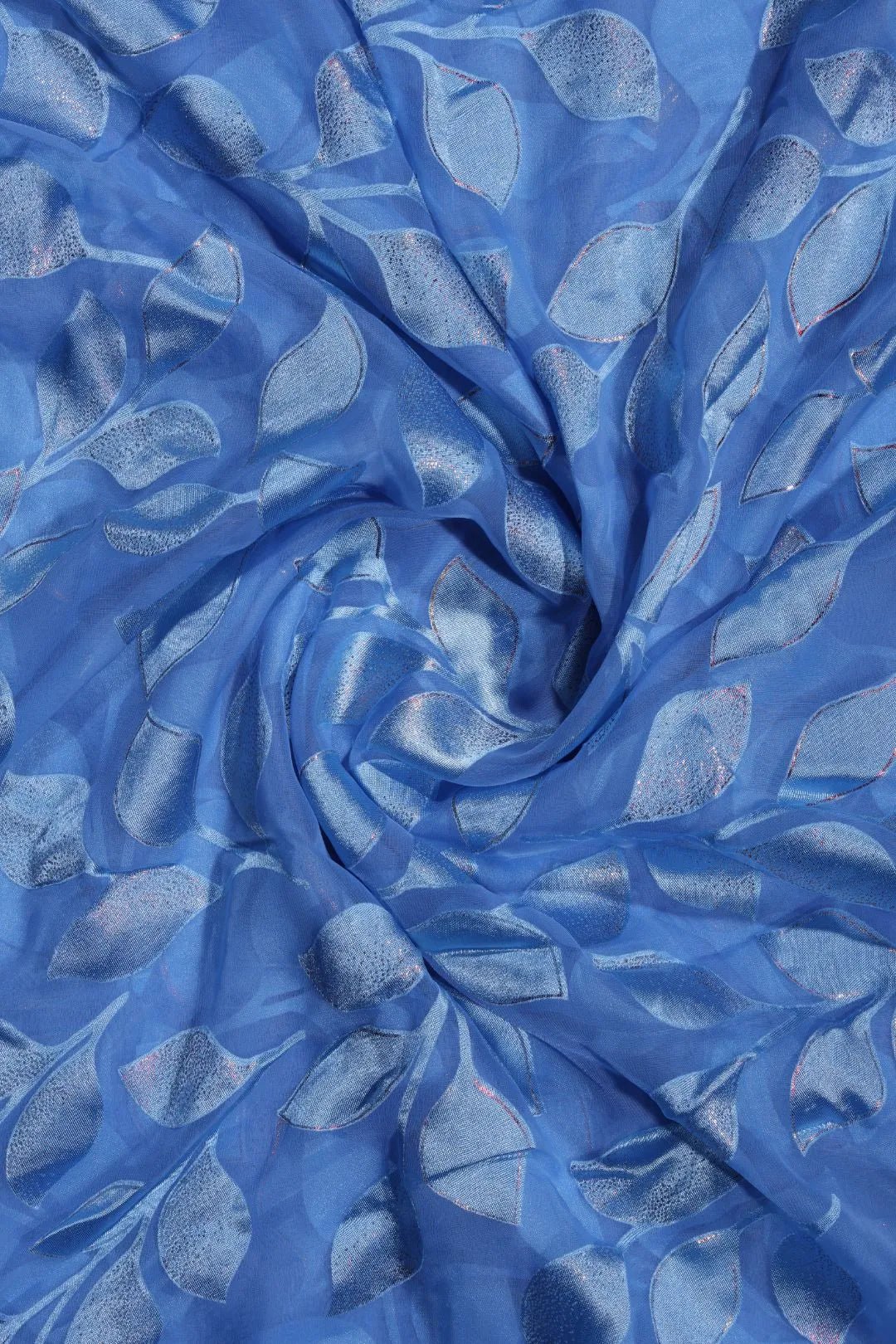 Blue Brasso with All - Over Silver Trailing Leaf Motif - غاجي والا إكسبورت Gajiwala Export