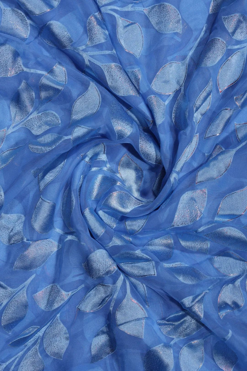 Blue Brasso with All - Over Silver Trailing Leaf Motif - غاجي والا إكسبورت Gajiwala Export