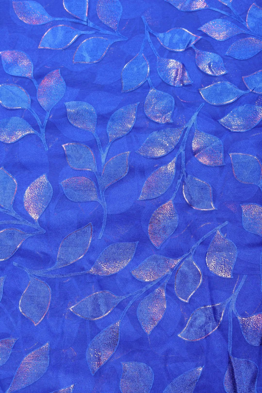 Blue Brasso Fabric with Copper Trailing Leaf Motif - غاجي والا إكسبورت Gajiwala Export