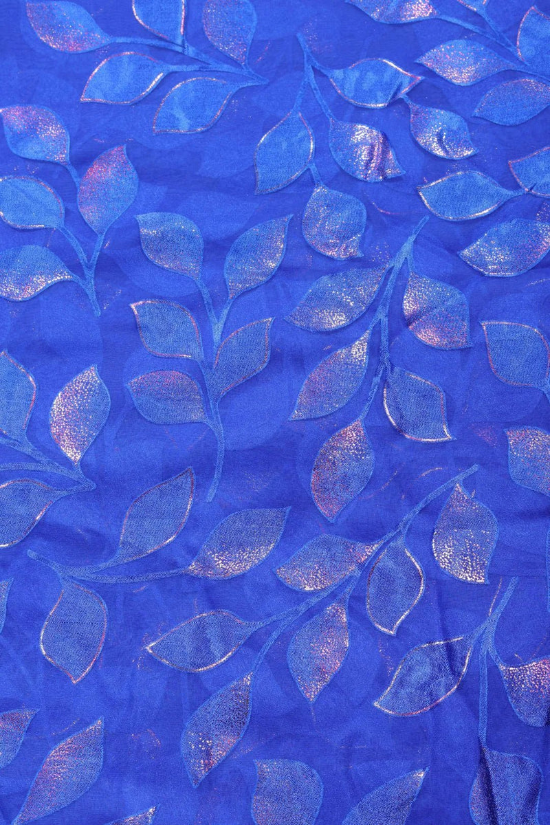 Blue Brasso Fabric with Copper Trailing Leaf Motif - غاجي والا إكسبورت Gajiwala Export