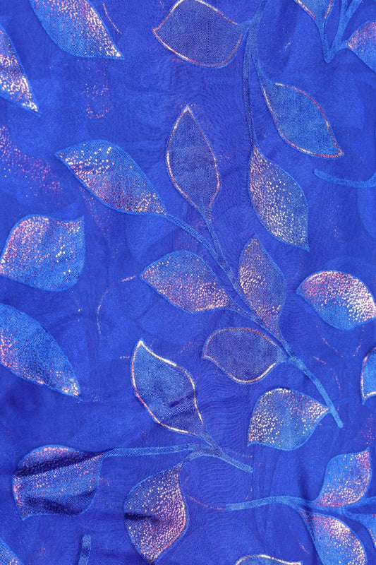Blue Brasso Fabric with Copper Trailing Leaf Motif - غاجي والا إكسبورت Gajiwala Export