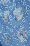 Blue Brasso Fabric with Shimmering Silver-Rose Gold Foil Leaves- غاجي والا إكسبورت Gajiwala Export