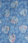 Blue Brasso Fabric with Shimmering Silver-Rose Gold Foil Leaves- غاجي والا إكسبورت Gajiwala Export
