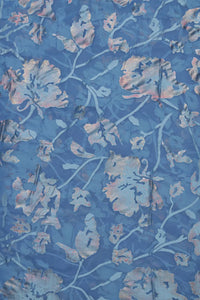 Blue Brasso Silk Fabric with Silver and Rose Gold Floral Foil - غاجي والا إكسبورت Gajiwala Export
