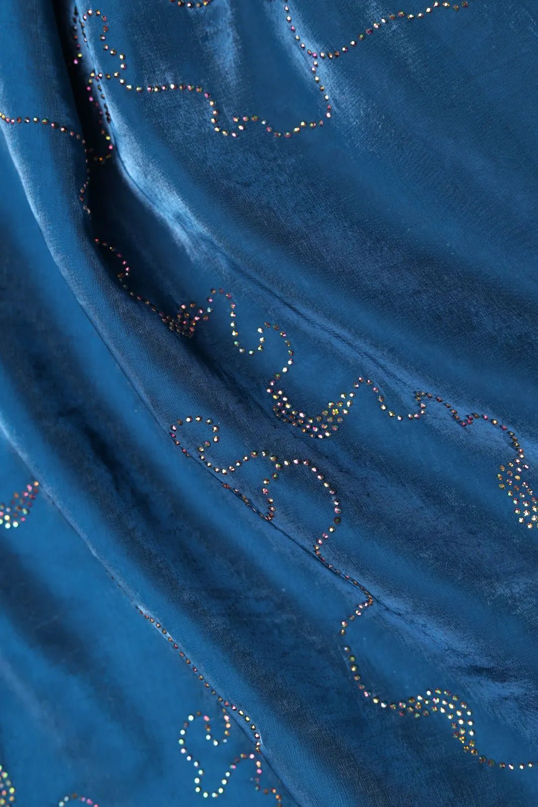 Blue Fabric with Outline Map Sequin Detail - غاجي والا إكسبورت Gajiwala Export