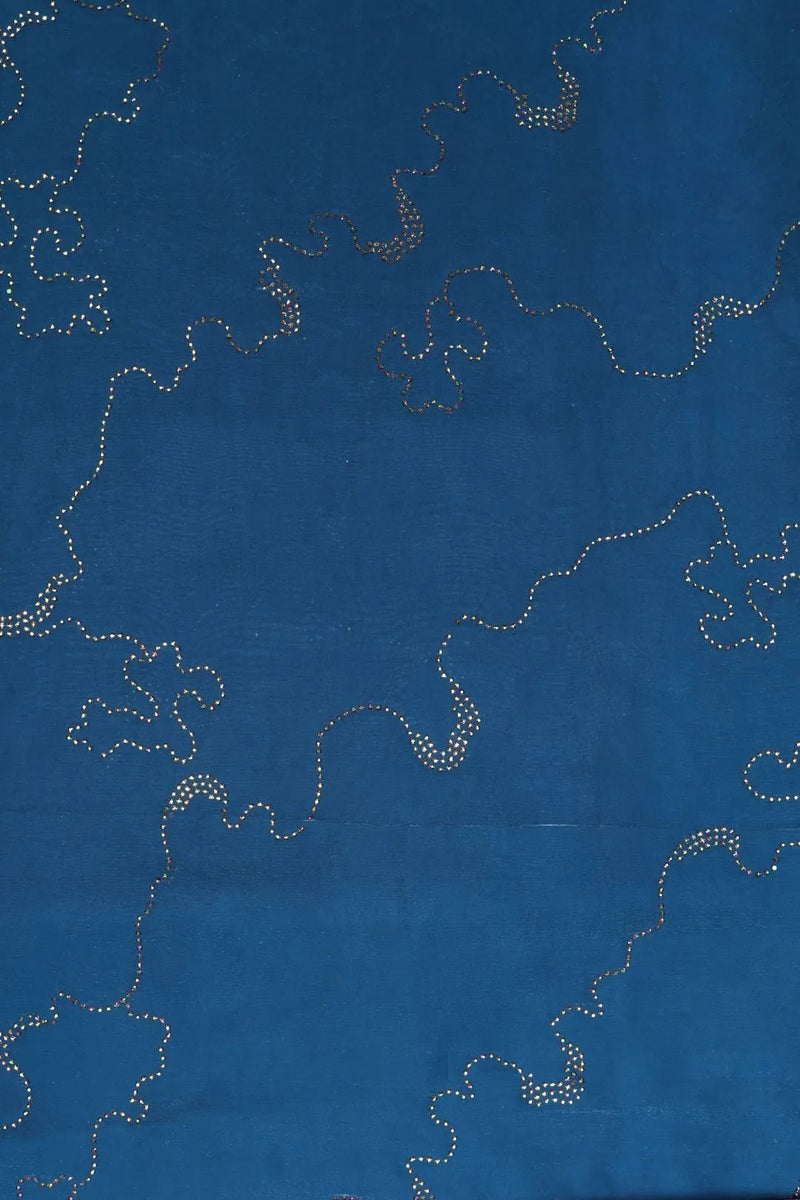 Blue Fabric with Outline Map Sequin Detail - غاجي والا إكسبورت Gajiwala Export