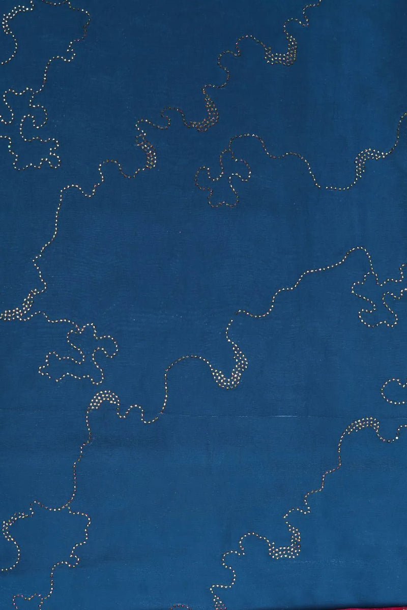 Blue Fabric with Outline Map Sequin Detail - غاجي والا إكسبورت Gajiwala Export
