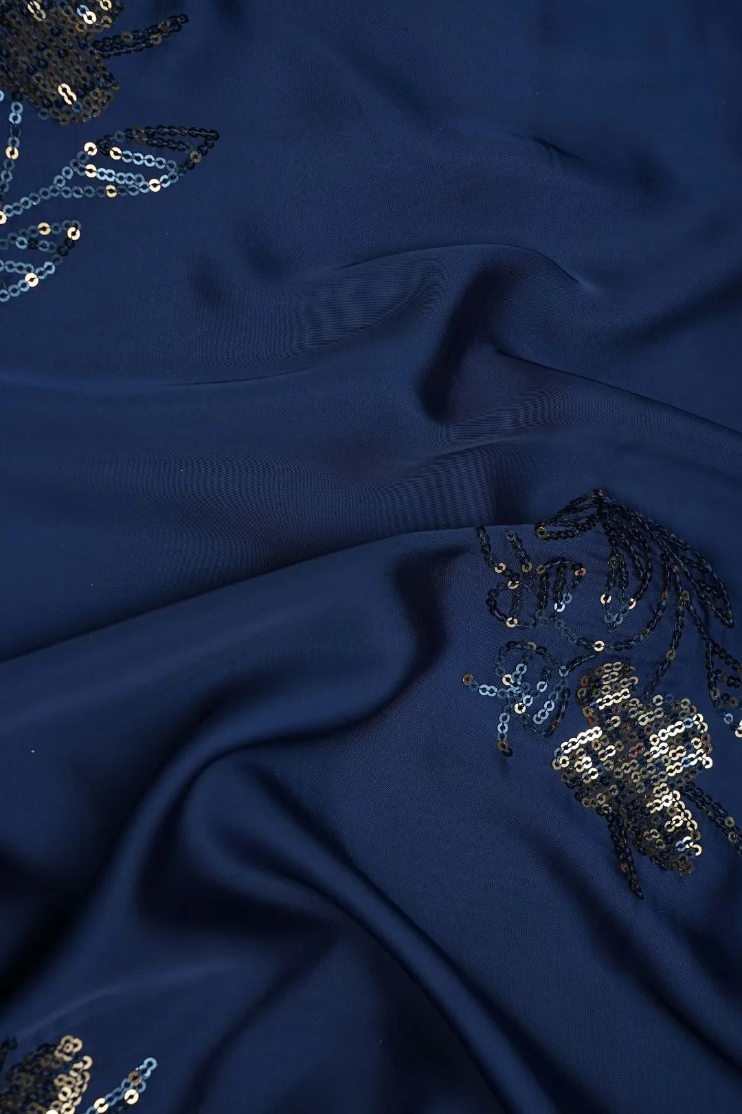 Blue Fabric with Silver Sequin Floral Motif - غاجي والا إكسبورت Gajiwala Export