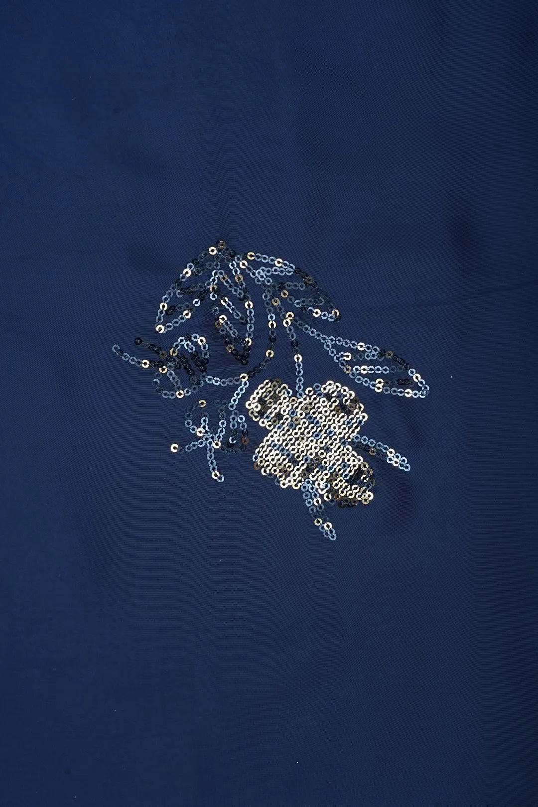 Blue Fabric with Silver Sequin Floral Motif - غاجي والا إكسبورت Gajiwala Export