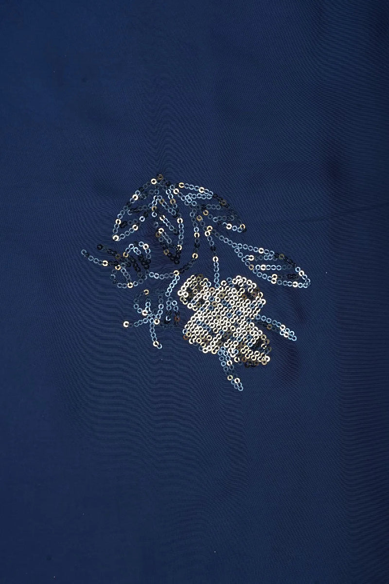 Blue Fabric with Silver Sequin Floral Motif - غاجي والا إكسبورت Gajiwala Export