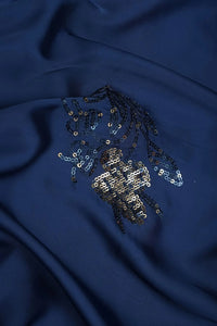 Blue Fabric with Silver Sequin Floral Motif - غاجي والا إكسبورت Gajiwala Export