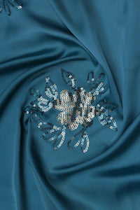Blue Spangle Sequins Embroidery Work Fabric - غاجي والا إكسبورت Gajiwala Export