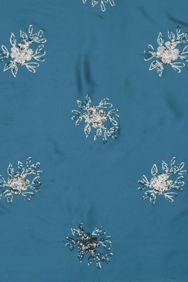 Blue Spangle Sequins Embroidery Work Fabric - غاجي والا إكسبورت Gajiwala Export