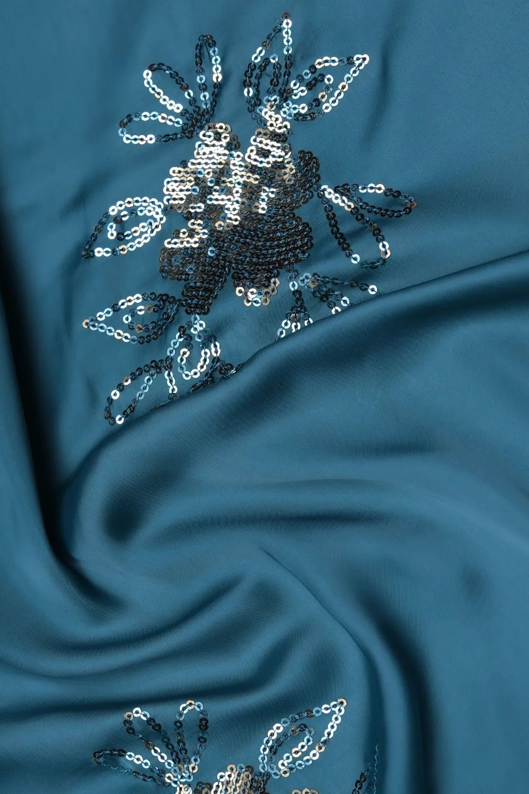 Blue Spangle Sequins Embroidery Work Fabric - غاجي والا إكسبورت Gajiwala Export