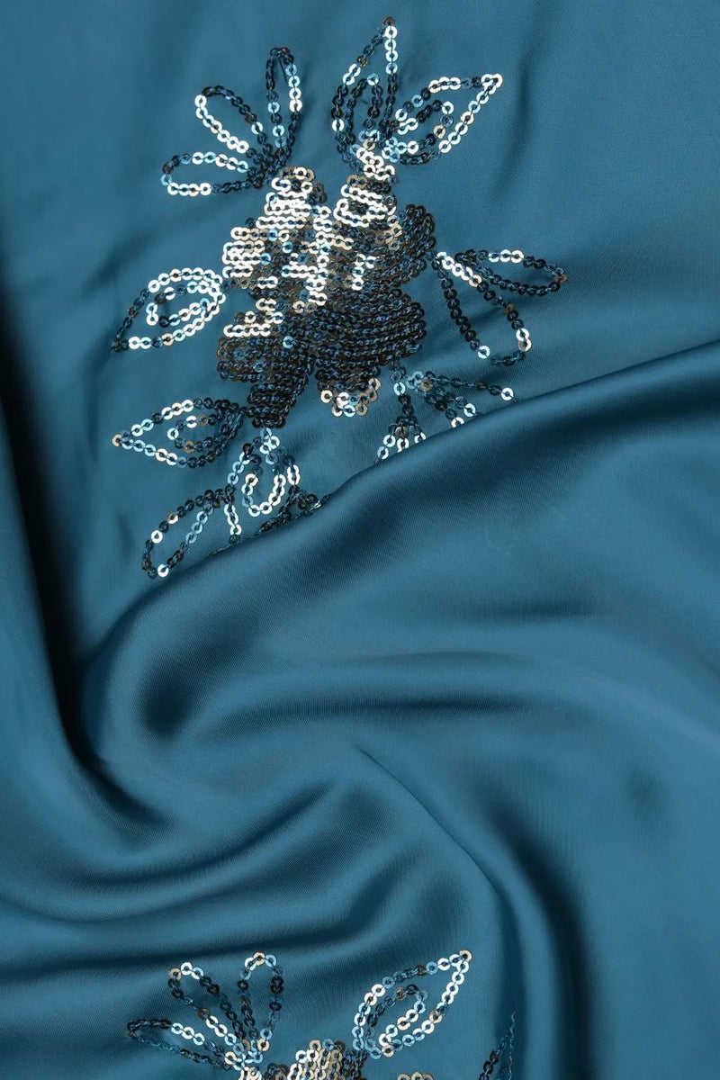 Blue Spangle Sequins Embroidery Work Fabric - غاجي والا إكسبورت Gajiwala Export