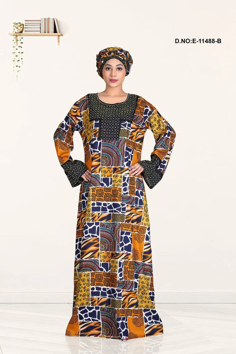 Ethnic Multicolor printed maxi kaftan dress for women - غاجي والا إكسبورت Gajiwala Export