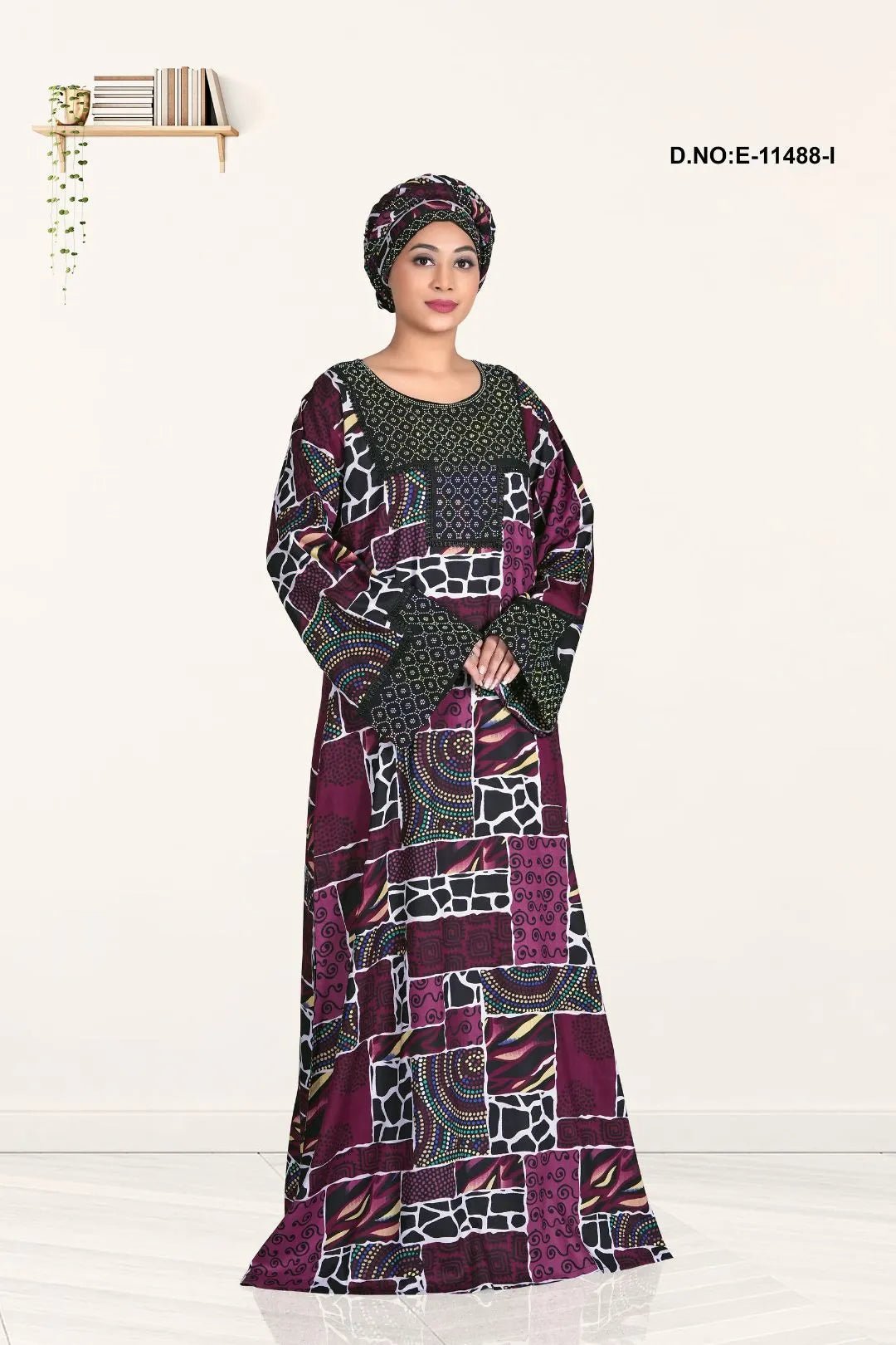 Ethnic Multicolor printed maxi kaftan dress for women - غاجي والا إكسبورت Gajiwala Export