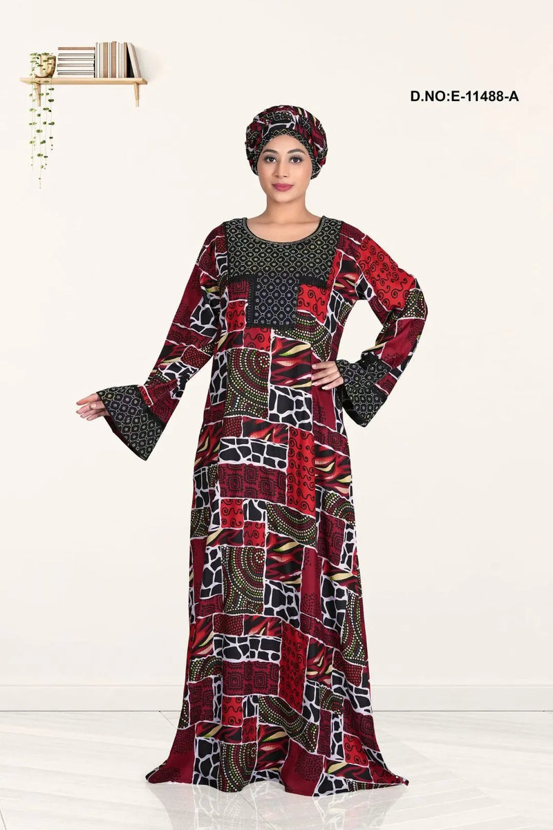 Ethnic Multicolor printed maxi kaftan dress for women- غاجي والا إكسبورت Gajiwala Export