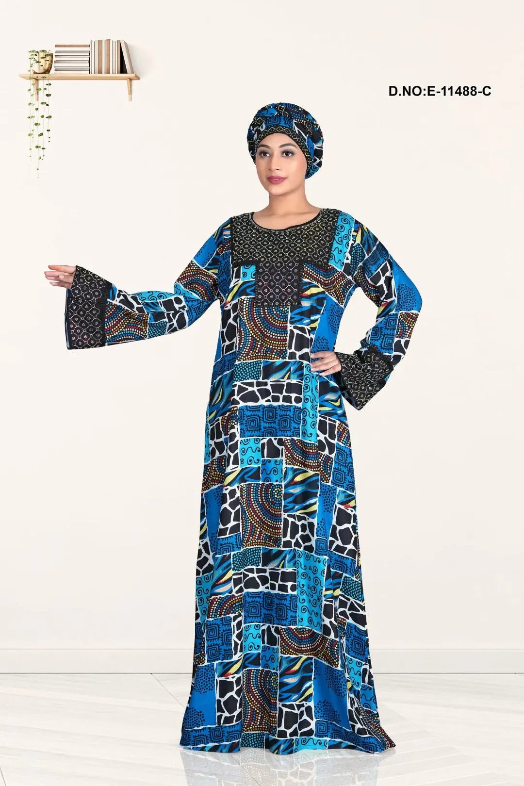 Ethnic Multicolor printed maxi kaftan dress for women- غاجي والا إكسبورت Gajiwala Export