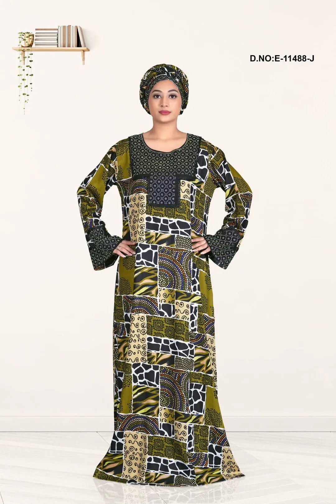 Ethnic Multicolor printed maxi kaftan dress for women - غاجي والا إكسبورت Gajiwala Export