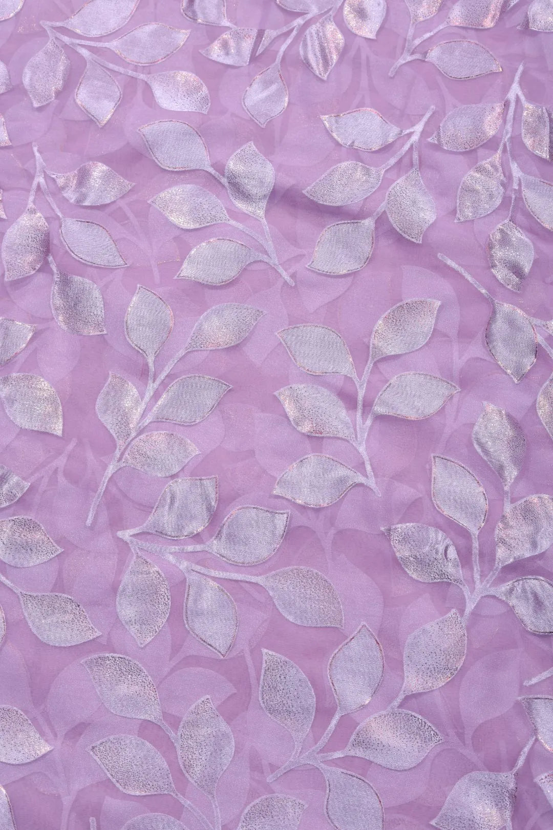 Brasso fabric with All - Over Silver Trailing Leaf Motif - غاجي والا إكسبورت Gajiwala Export