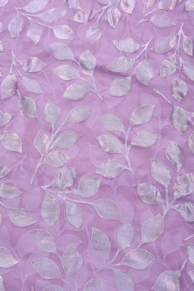 Brasso fabric with All - Over Silver Trailing Leaf Motif - غاجي والا إكسبورت Gajiwala Export