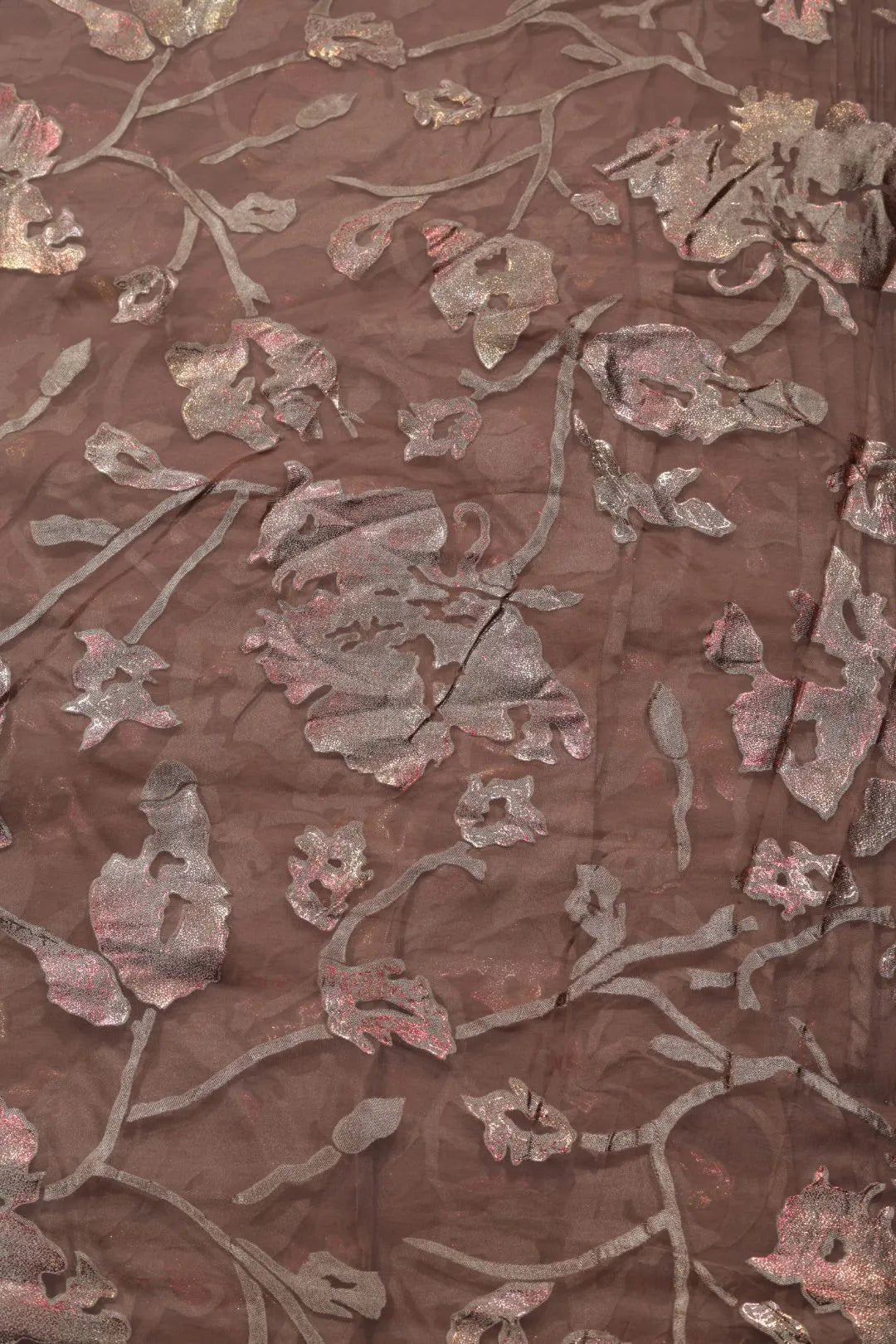 Brasso Fabric with Antique Copper and Brown Floral Foil - غاجي والا إكسبورت Gajiwala Export