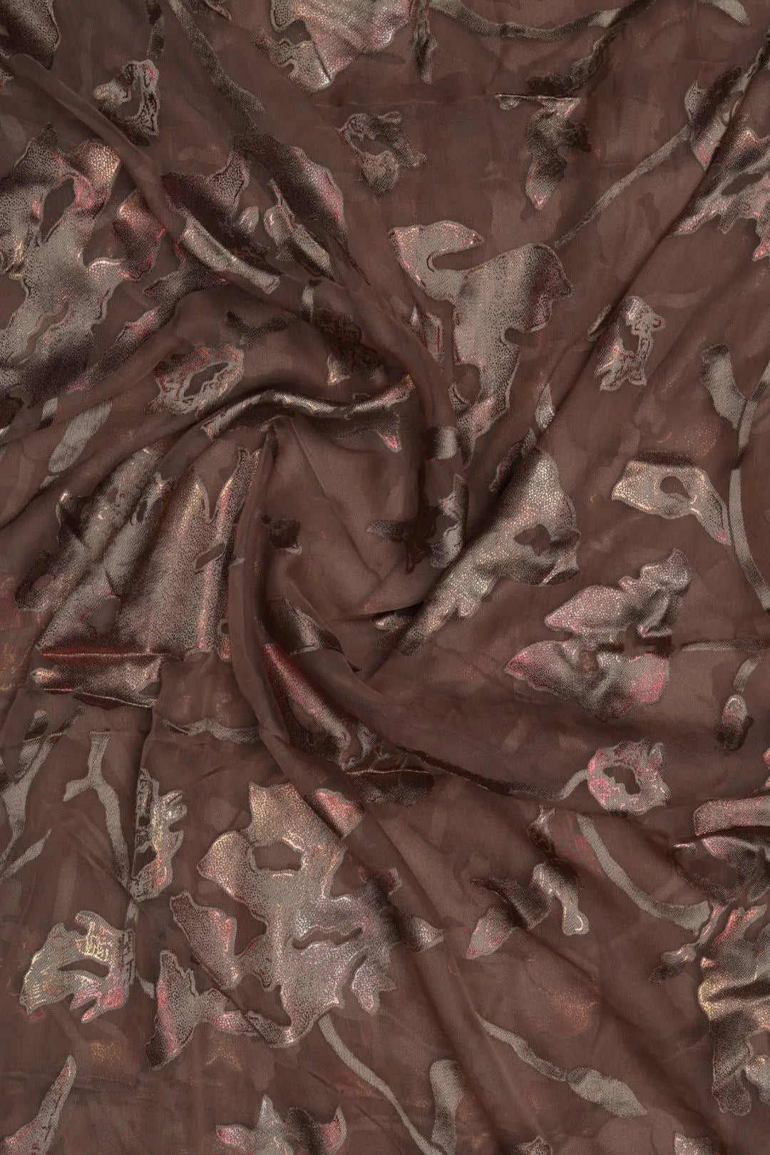 Brasso Fabric with Antique Copper and Brown Floral Foil - غاجي والا إكسبورت Gajiwala Export