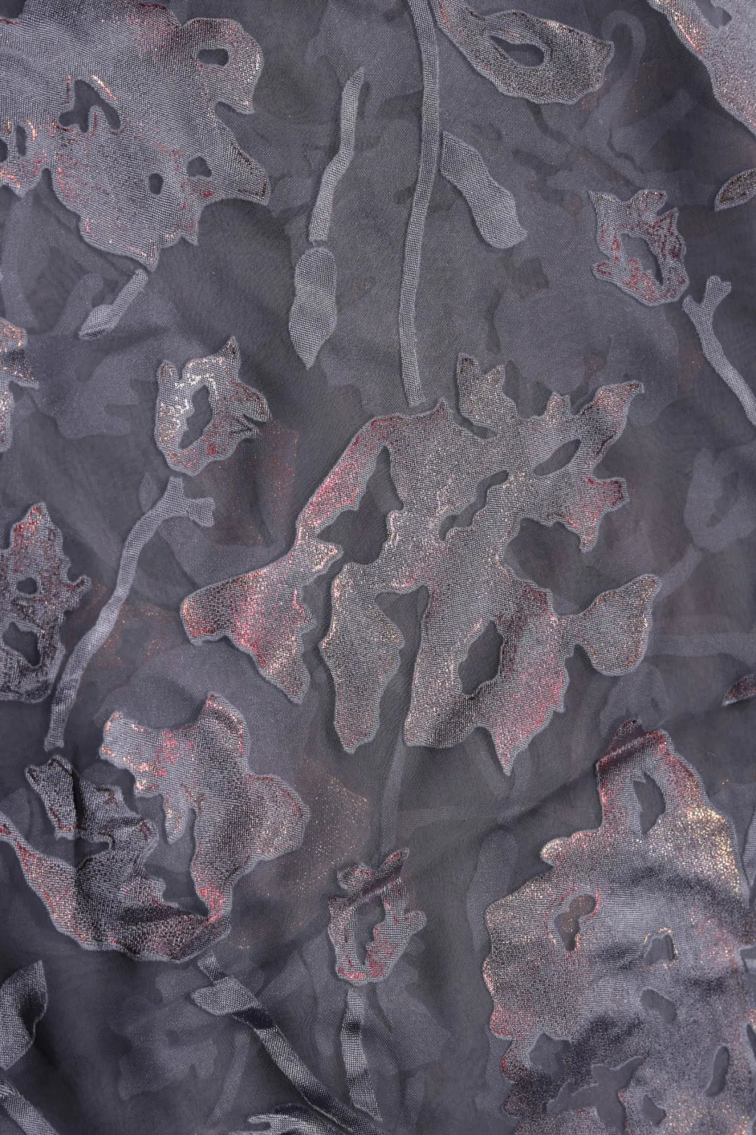 Brasso fabric with Antique Silver and Gray Floral Foil - غاجي والا إكسبورت Gajiwala Export