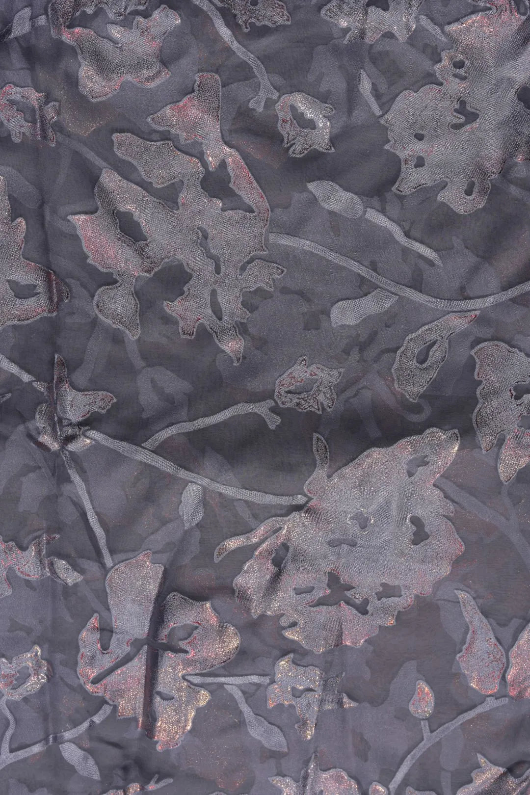 Brasso fabric with Antique Silver and Gray Floral Foil - غاجي والا إكسبورت Gajiwala Export