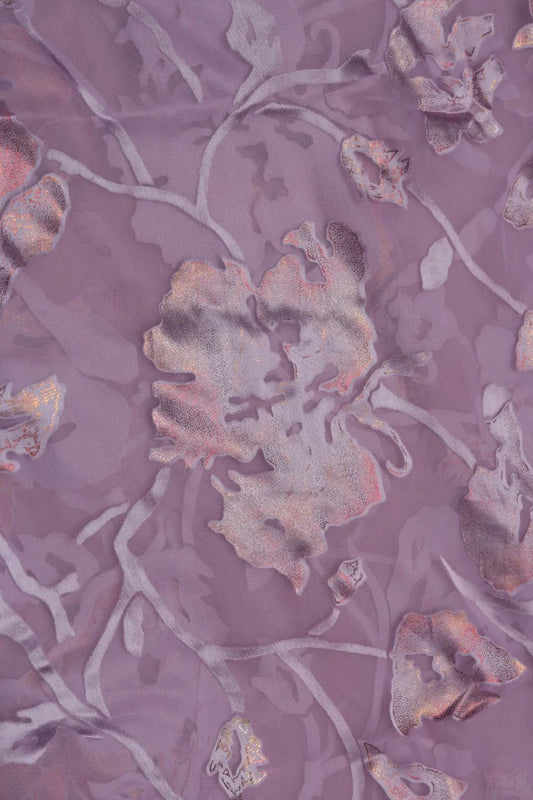 Brasso Fabric with Blended Purple Gold Floral Foil - غاجي والا إكسبورت Gajiwala Export