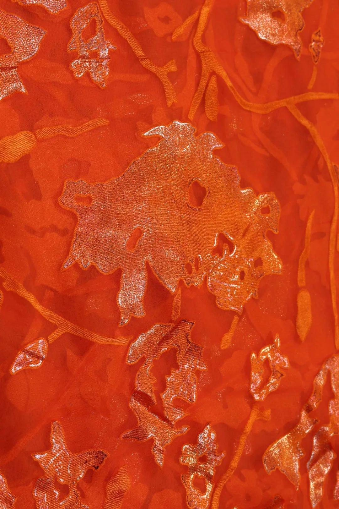 Brasso fabric with Bright Copper - Orange Floral Foil - غاجي والا إكسبورت Gajiwala Export