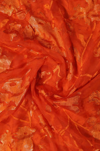 Brasso fabric with Bright Copper - Orange Floral Foil - غاجي والا إكسبورت Gajiwala Export