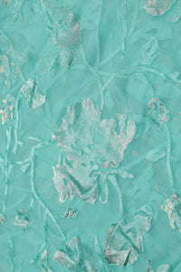 Brasso fabric with Brilliant Silver and Sea Green Floral Foil - غاجي والا إكسبورت Gajiwala Export