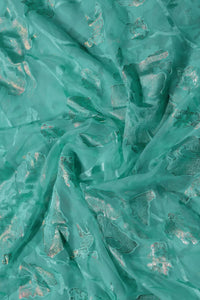 Brasso fabric with Brilliant Silver and Sea Green Floral Foil - غاجي والا إكسبورت Gajiwala Export