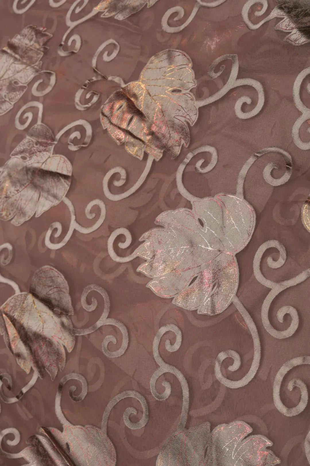 Brasso Fabric with Dual - Tone Copper - Brown Foil Leaves - غاجي والا إكسبورت Gajiwala Export