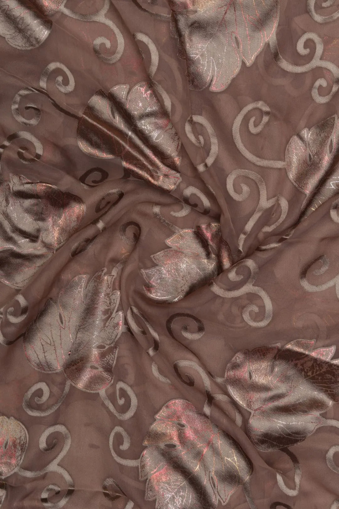 Brasso Fabric  with Dual - Tone Copper - Brown Foil Leaves - غاجي والا إكسبورت Gajiwala Export