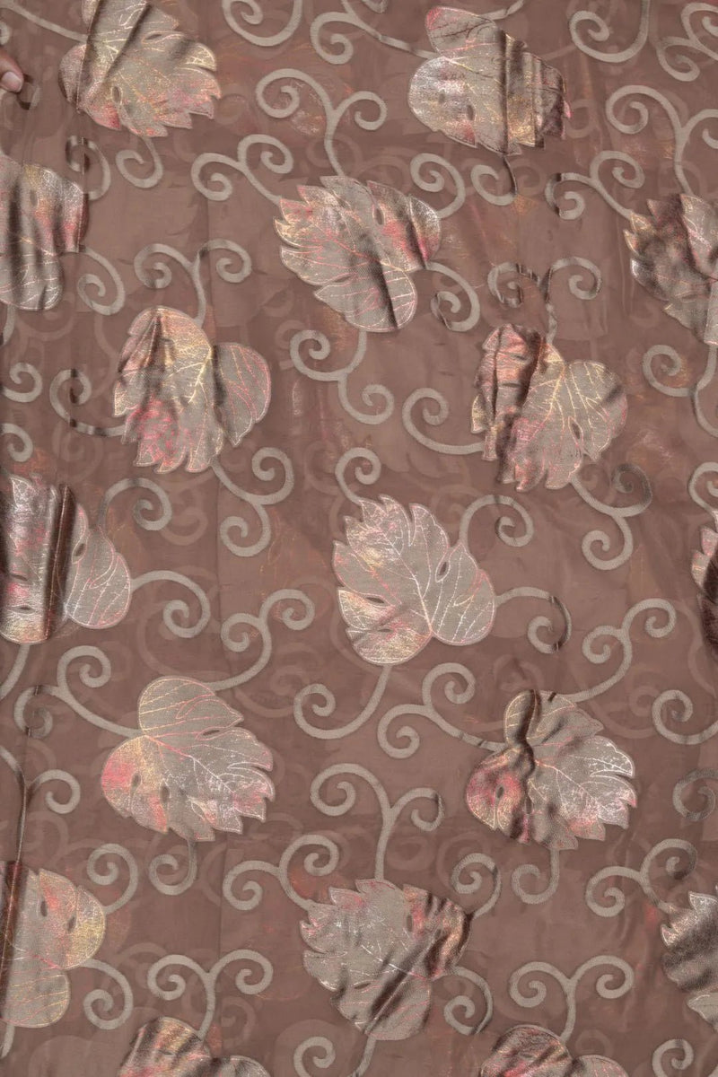 Brasso Fabric with Dual - Tone Copper - Brown Foil Leaves - غاجي والا إكسبورت Gajiwala Export
